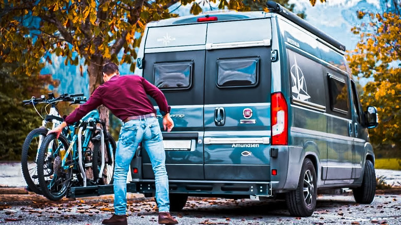 Neuheit: Modularer, beidseitig schwenkbarer Fahrradträger (bis 4 E-Bikes) für Kastenwagen von Minnid