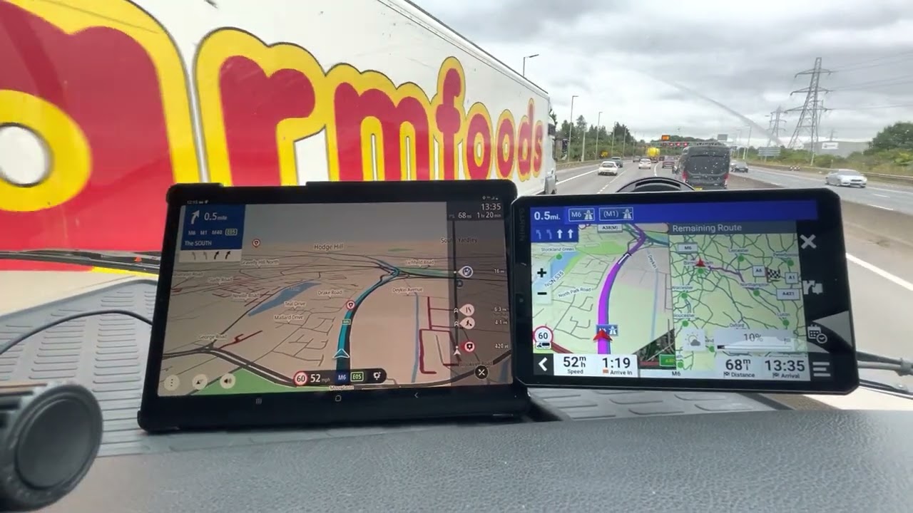 Garmin Dézl LGV810 vs TomTomGo Truck app on Android.