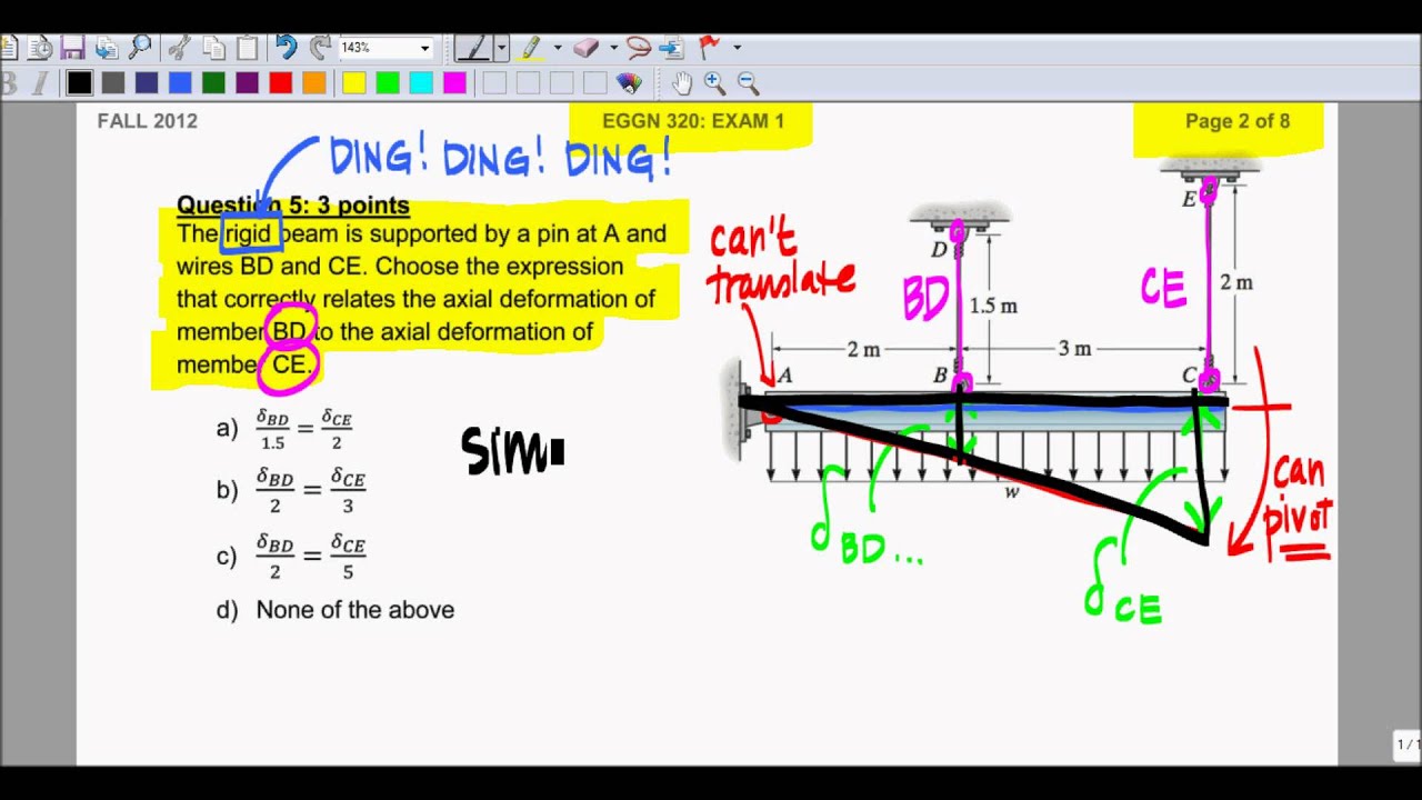Axial Deformation - Rigid Beam Example, Exam Question, F12 (Starfruit)