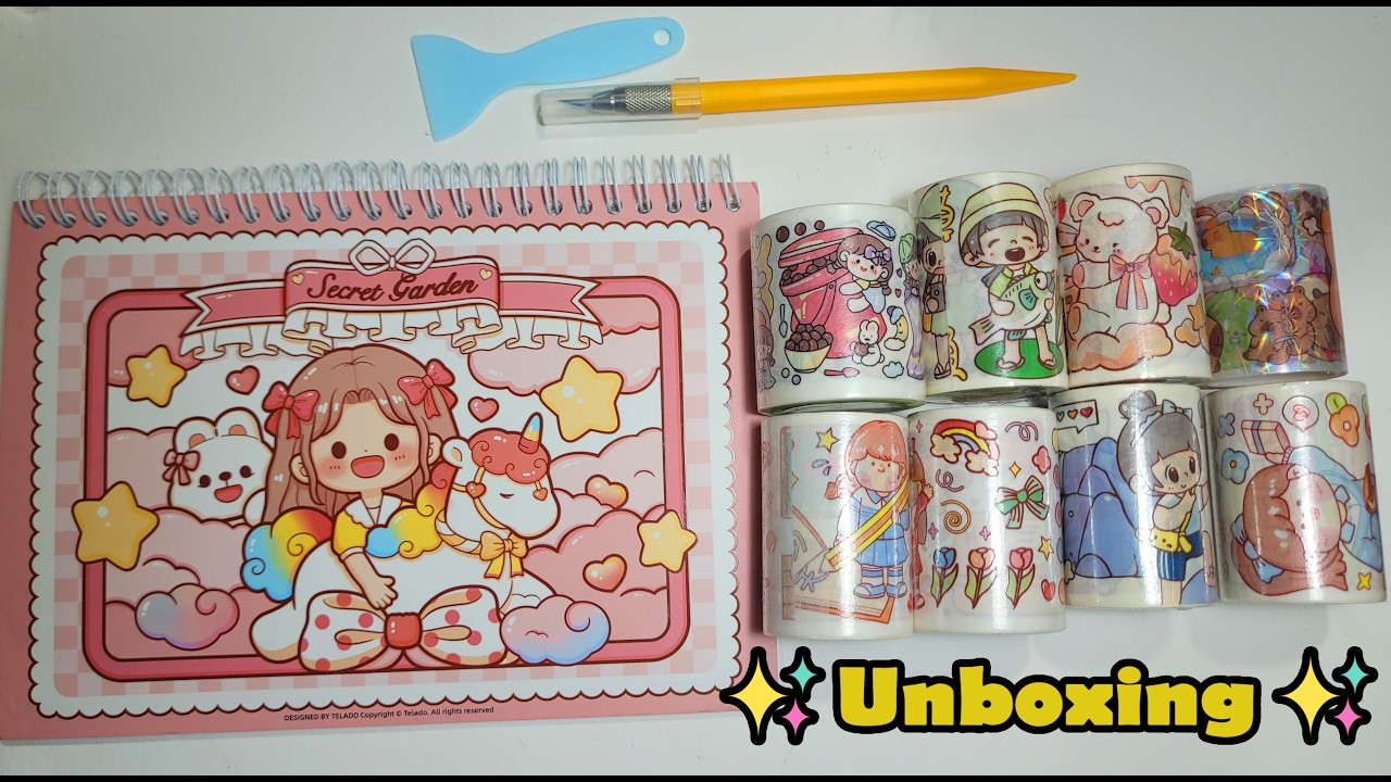 🌟 Unboxing washi tapes with stickers | New Telado washi tapes aesthetic 🌷 #Unboxing #washitape #asmr