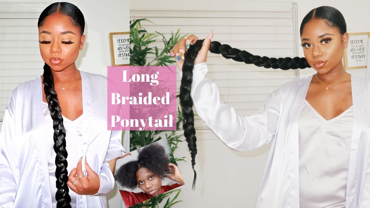 SLEEK LONG BRAIDED PONYTAIL ON 4B/C NATURAL HAIR | $5 Protective Style
