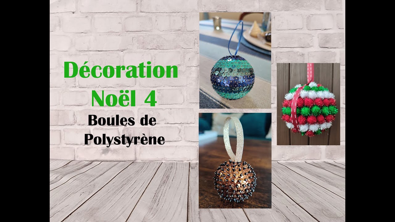 Décorer des boules de Noël en polystyrène avec des pompons ou des paillettes