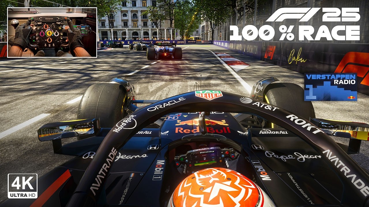 Max Verstappen's Red Bull Racing RB21 - 2025 Azerbaijan GP 100% Race F1 | 25 Steering Wheel Gameplay