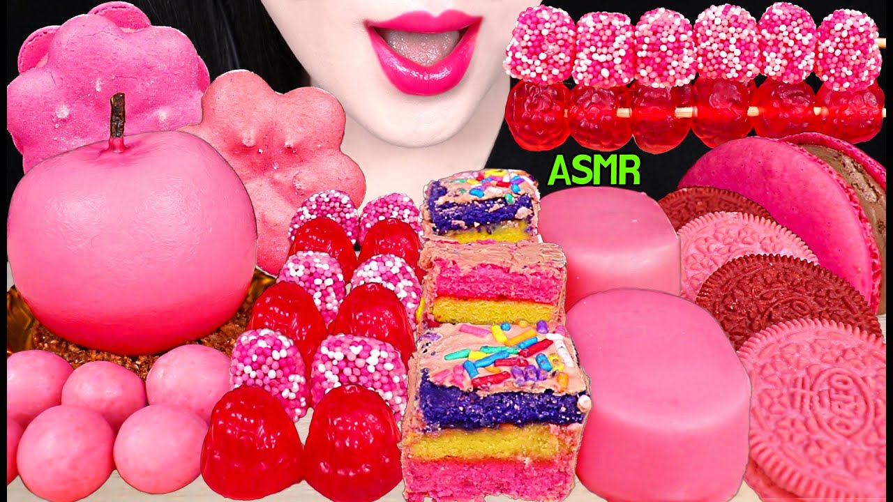 ASMR PINK FOODS *CAKE POP, JELLY BITES, CHOCOLATE ICE CREAM 케이크 팝, 젤리 바이트, 초콜릿 아이스크림 먹방 MUKBANG