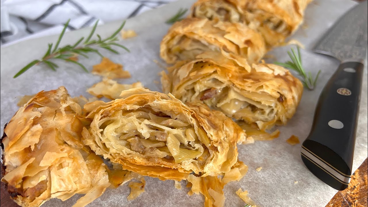 CABBAGE STRUDEL RECIPE | How to make strudel with store bought phyllo flaky dough | Zeljni Zavitek