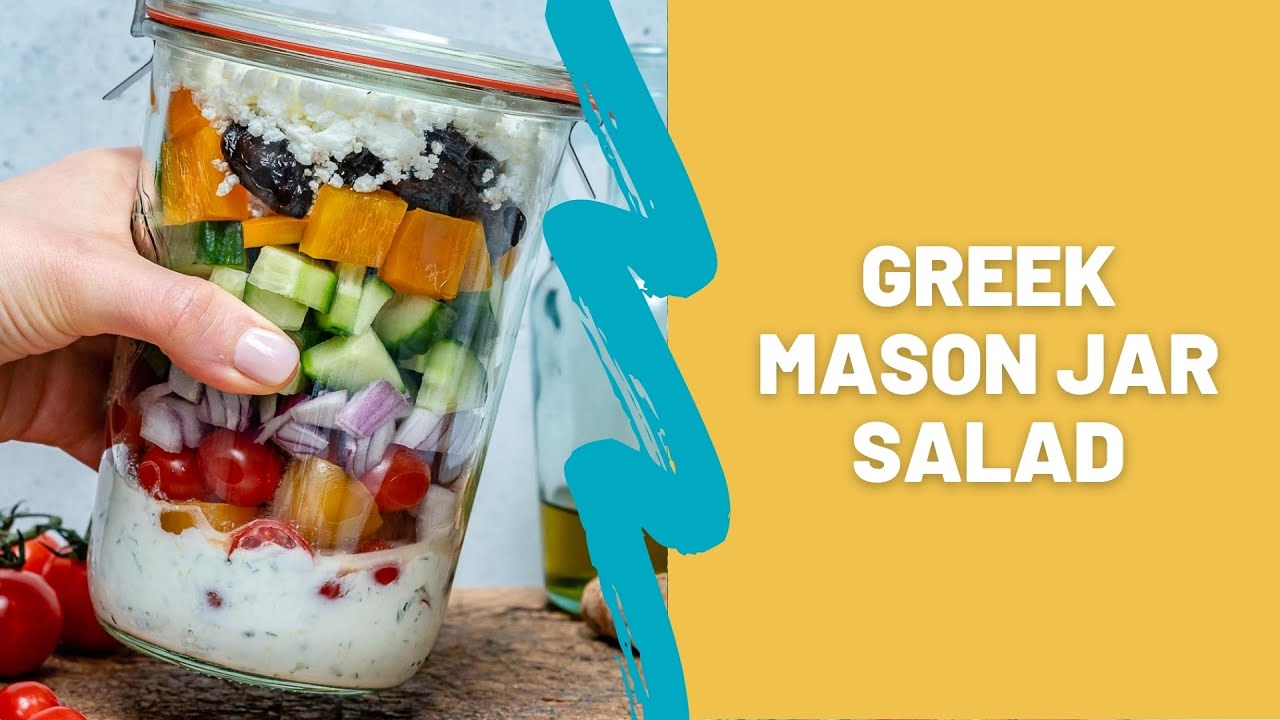 Greek Mason Jar Salad - How To Make Greek Salad In A Jar - Blondelish