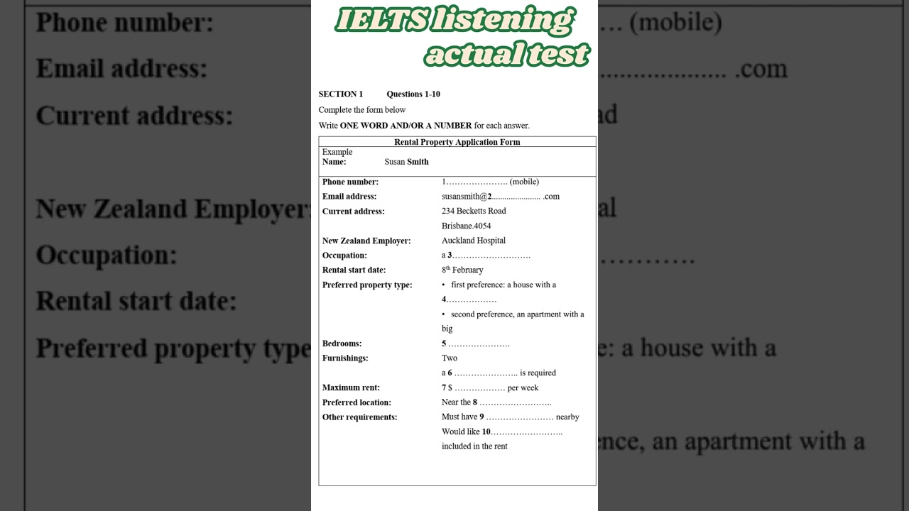 IELTS LISTENING ACTUAL TESTS - Rental Property Application Form