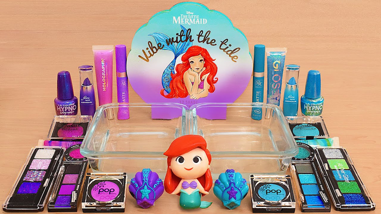 The Little Mermaid Slime - Mixing Makeup Eyeshadow Into Satisfying Slime ASMR