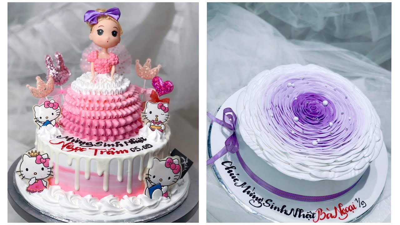 Trang trí bánh kem hoa hồng tím, búp bê , koreacake, bánh kem rồng, bánh kem heo|Dieulinhcake