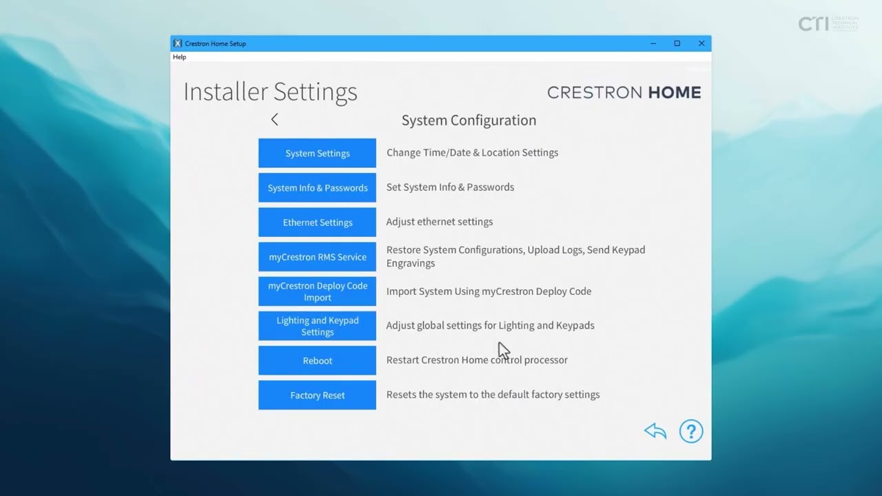 CTI | Crestron Home Legacy Setup 27 System Configuration