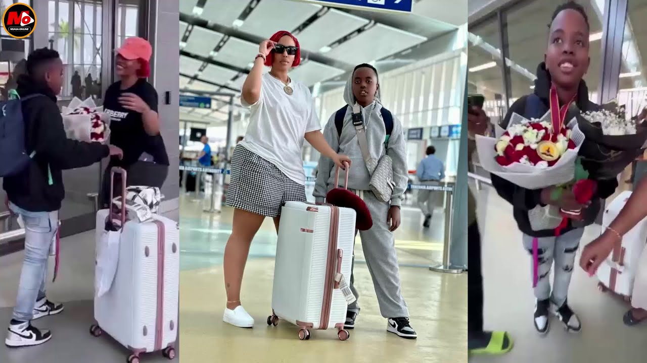 UWOYA Na Mama Yake Wampokea Mtoto Wake Krish Airport Akitoka Marekani Ameshinda Medali Ya Dhahabu...