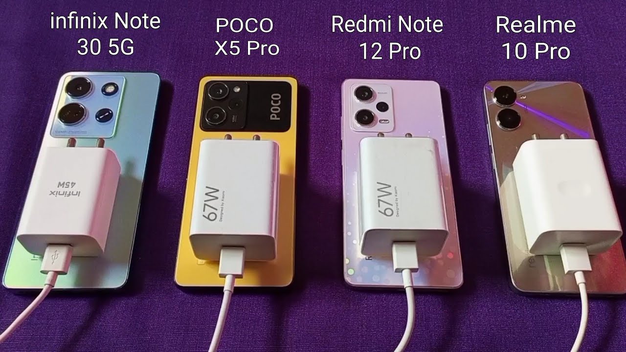 infinix Note 30 5G Vs POCO X5 Pro Vs Redmi Note 12 Pro Vs Realme 10 Pro CHARGING TEST ( 0 To 100% )