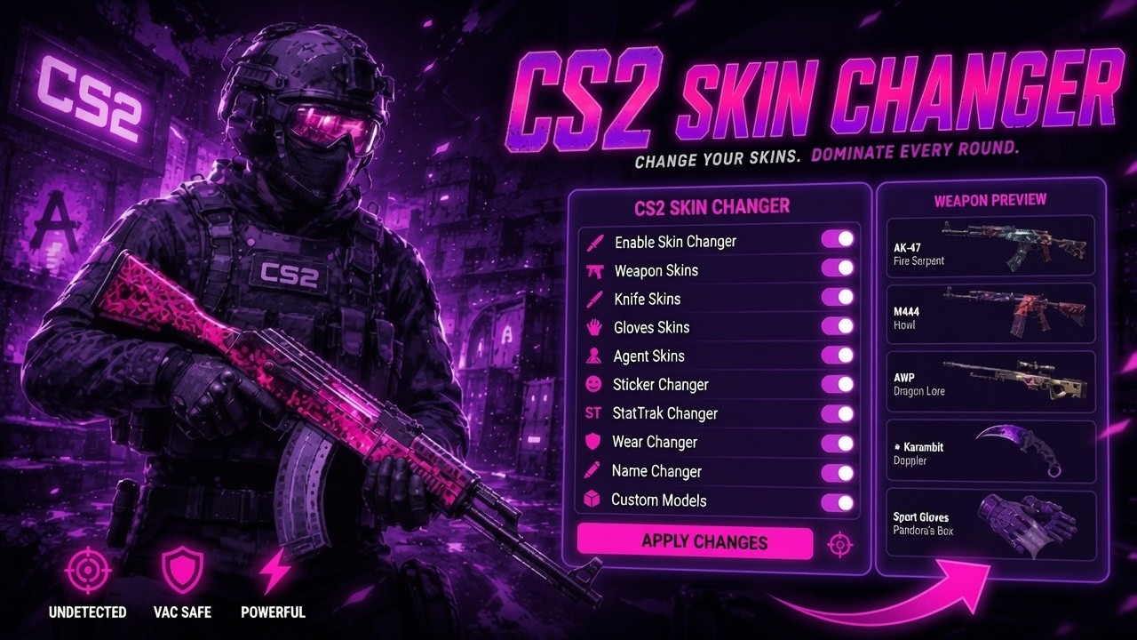 CS2 Skin Changer [2026] PC Free Undetected | All Skins, Knives, Gloves & Stickers [No Ban]