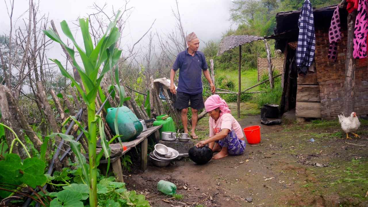 jungle man's living style in the village with his wife || family in the village || rural Nepal ||
