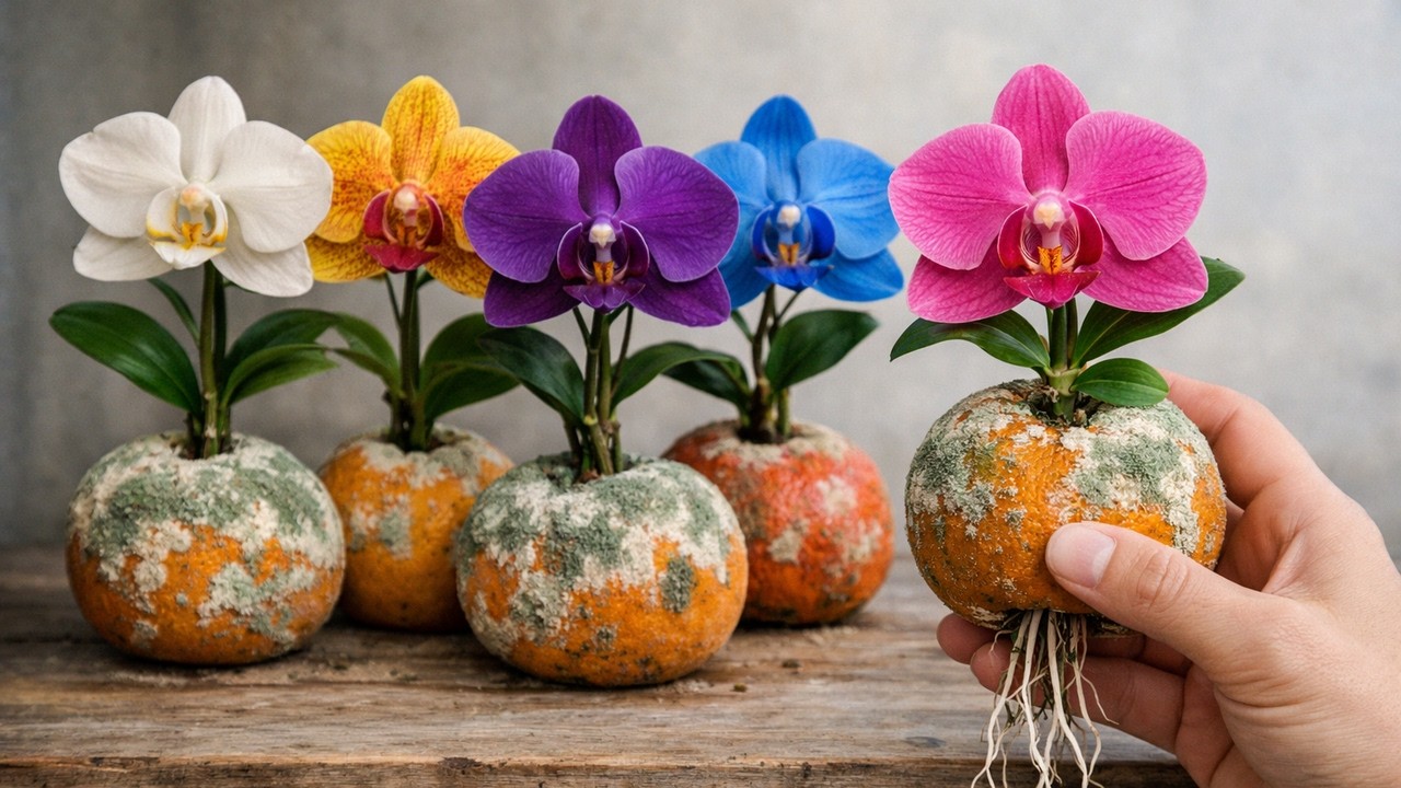 How to make an orchid grow 1000 roots by placing it in an orange! Super economical.