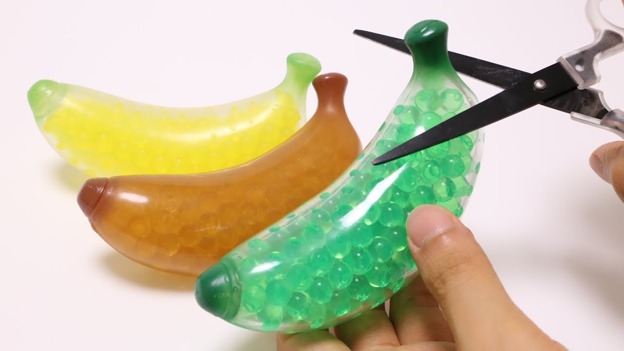 [ASMR] Cutting Open Orbeez Banana Squishy: Metallic Slime & Clear Beads | No Talking