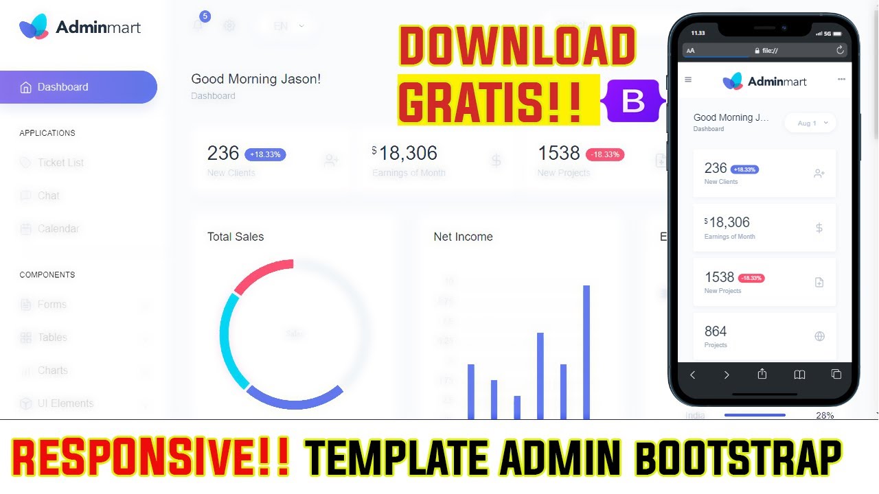 DOWNLOAD GRATIS||TEMPLATE ADMIN BOOTSTRAP DASHBOARD