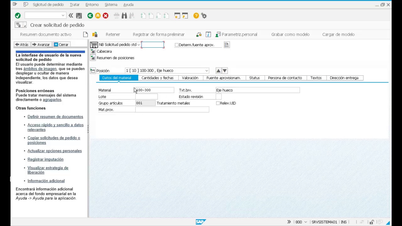 Solicitud de Pedidos en SAP