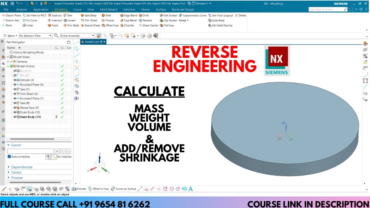 HINDI| 197. Calculate Mass/Weight & Add Shrinkage In Siemens NX | Full Course Below