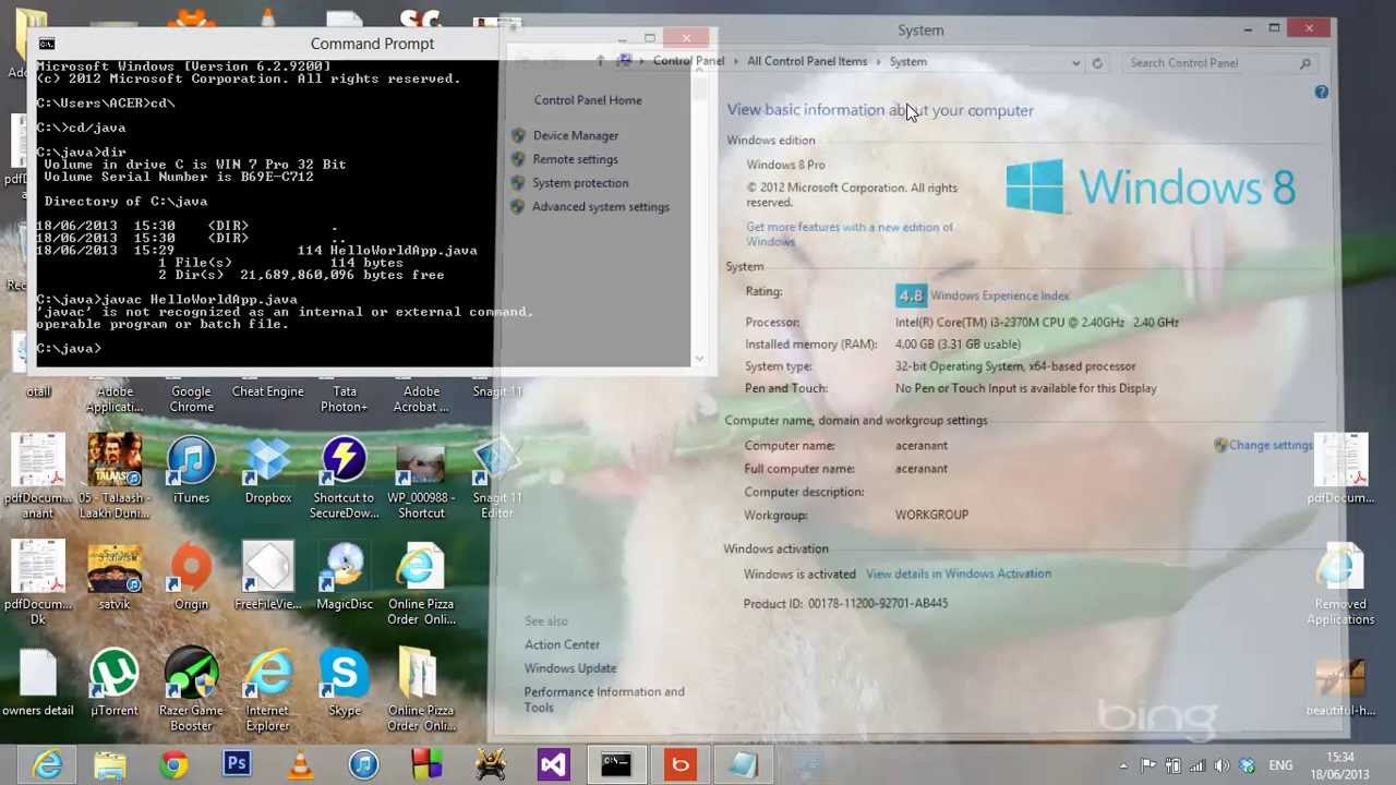javac error code in windows 8