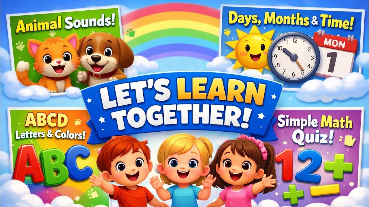 Kids Learning Video |ABCD, Animal Sounds, Days & Months, Math Quiz | Colorful Educational kids video