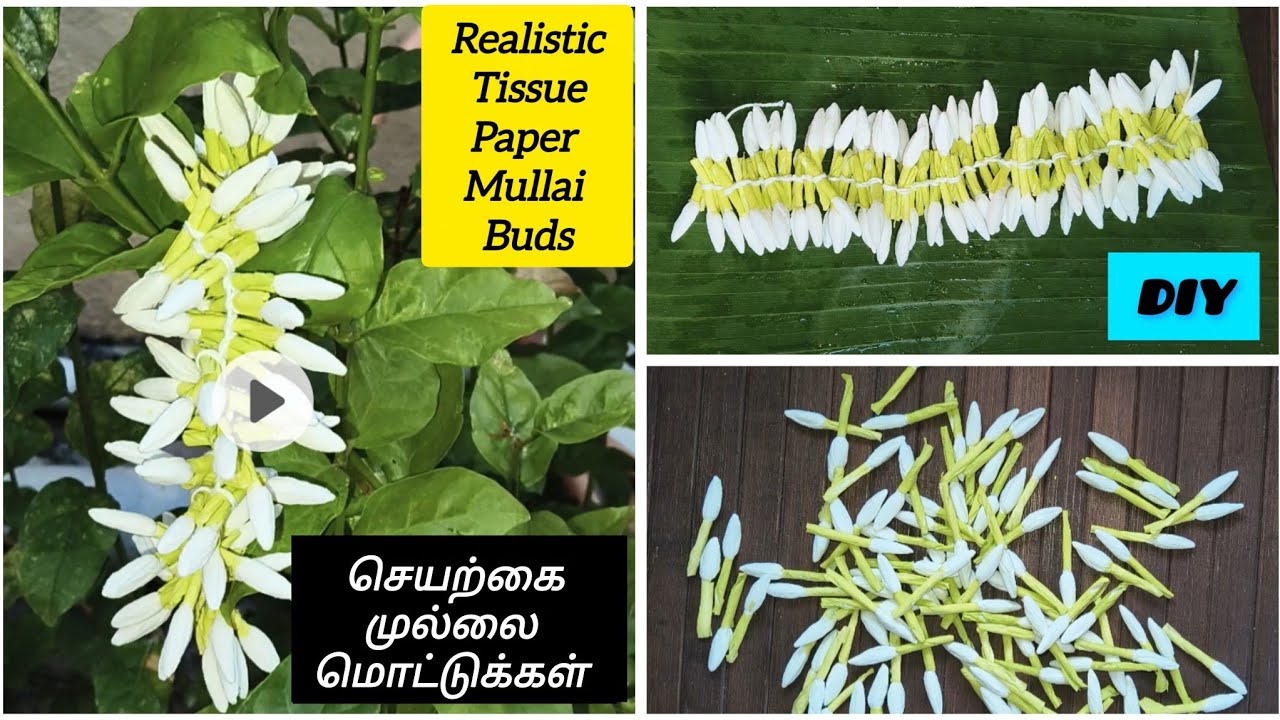 🌻DIY Artificial Mullai Poo Buds With Tissue Paper | Handmade முல்லை பூ  மொட்டுக்கள் செய்முறை 🥀