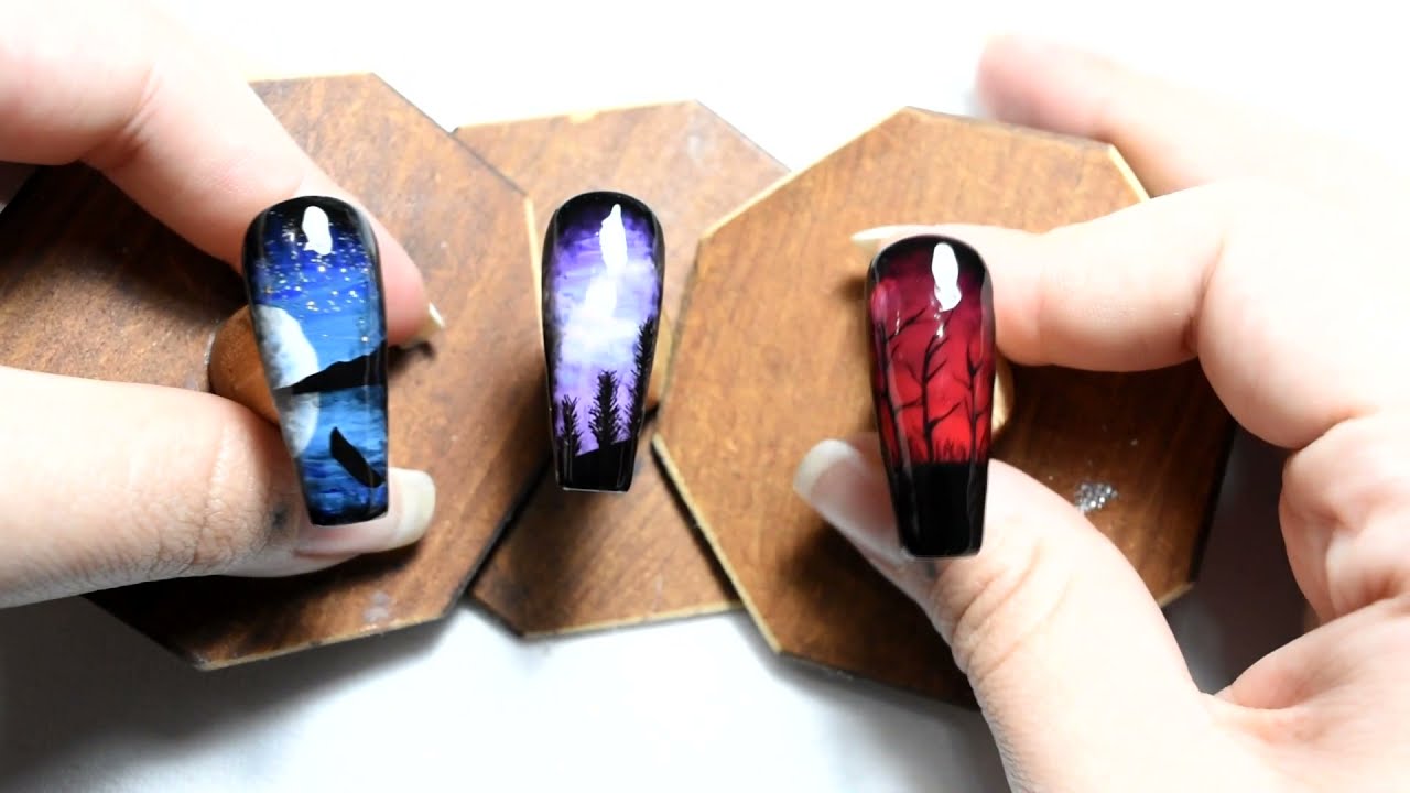 3 diseños de paisajes en uñas