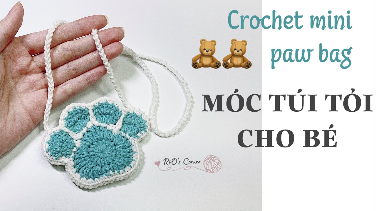 [Crochet] Mini Paw sling bag | Móc túi tỏi hình bàn chân thú/chân mèo siêu đáng yêu | RiO's Corner