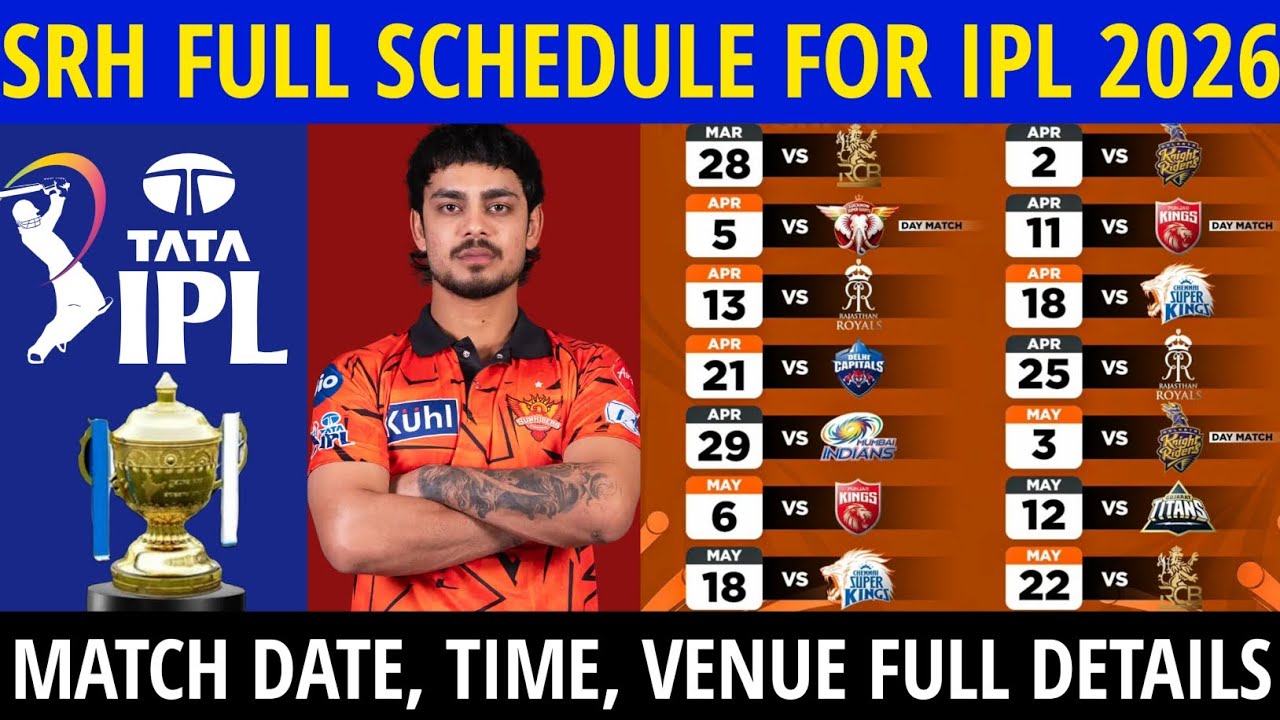 IPL 2026: Расписание матчей Sunrisers Hyderabad | Расписание матчей SRH 2026 | Расписание SRH 2026