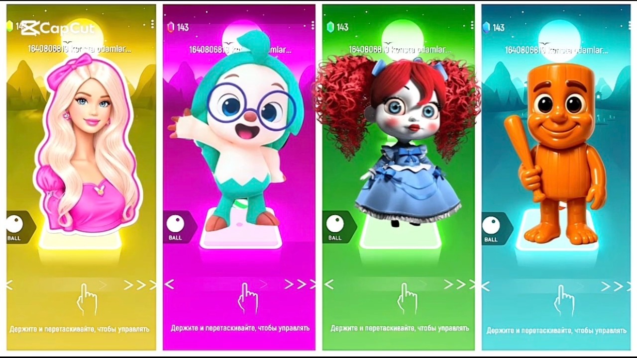 Tiles Hop Long Gameplay – Coffin Dance x Barbie, Pinkfong, Poppy Playtime 🎵 Brainrot Song Cover Mix!