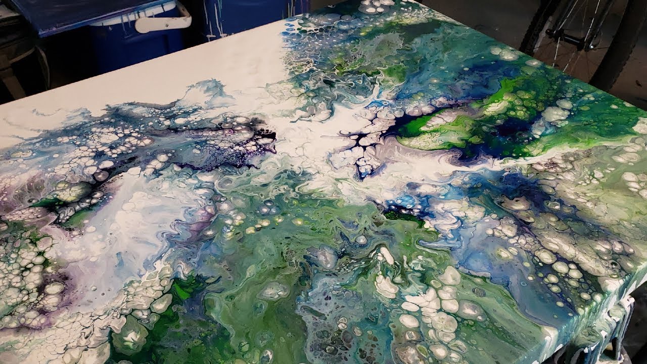 Big Canvas Dutch Pour - Inspired by Rinske Douna - Acrylic Pouring in Blues and Greens