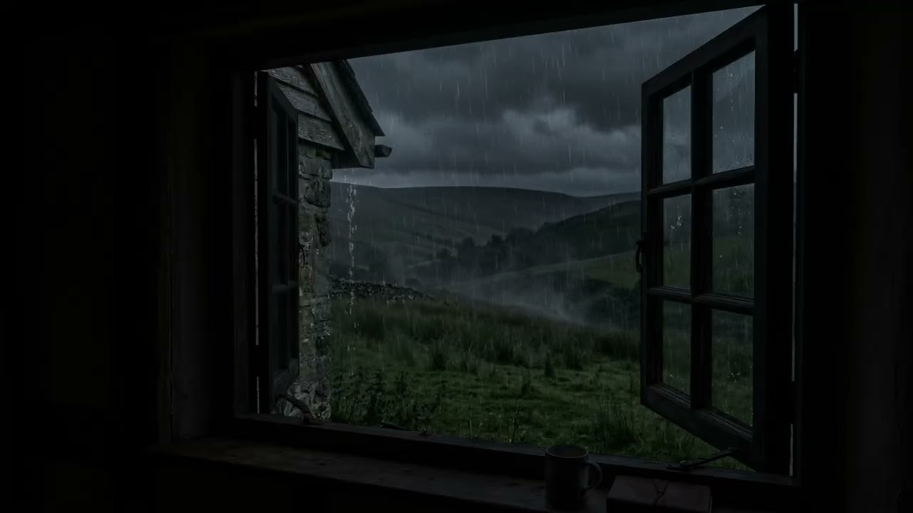 Gentle Night Rain 🌧️ Sliding Down A Quiet Window While Rolling Grass Hills 🌾 Fade Into Mist