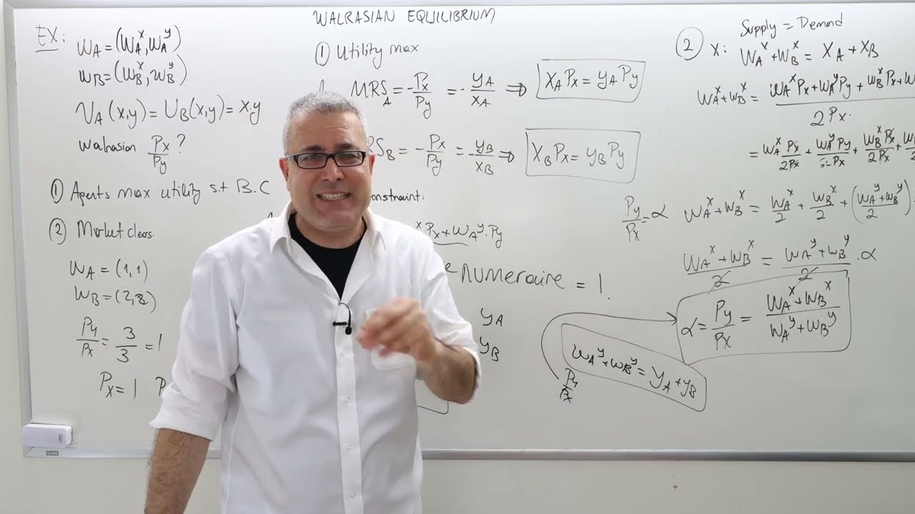 (IME2) Chapter 6 - Video 11: Finding Walrasian Equilibrium Prices, A Numerical Example.
