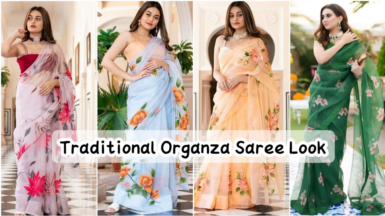 Organza Saree look | New Flower Print Sarees | organza flower printed saree