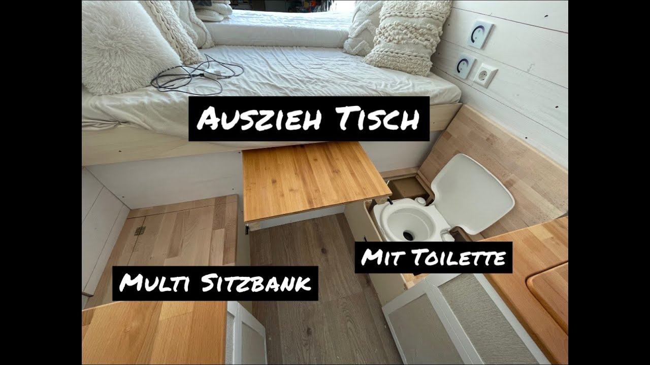 Multifunktionale SITZBANK mit TOILETTE + ausziehbaren TISCH || Campervan Selbstausbau DIY