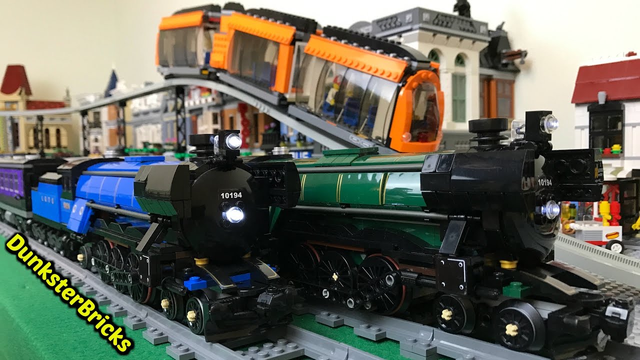 LEGO Train Track Layout, Custom Emerald Night Steam Train and MOC Carriages!