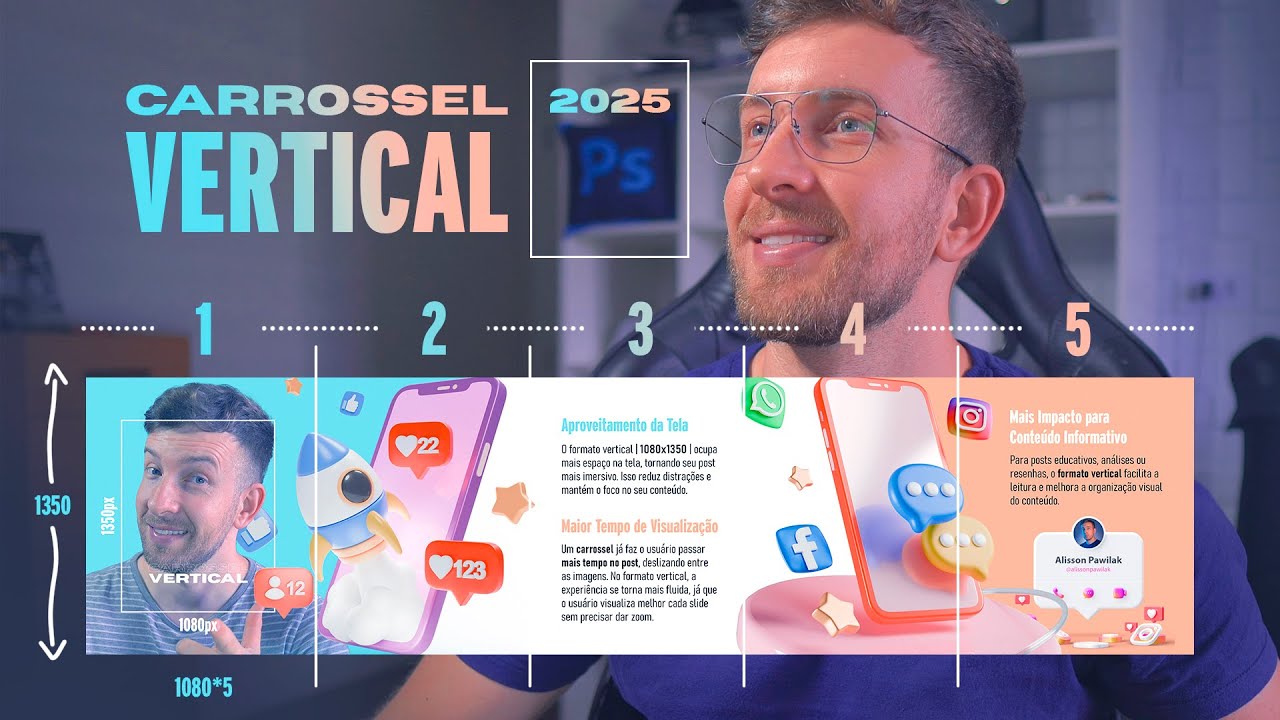 Como Fazer CARROSSEL no Photoshop para Instagram em 2025 | Formato VERTICAL, Criar, Fatiar e Salvar
