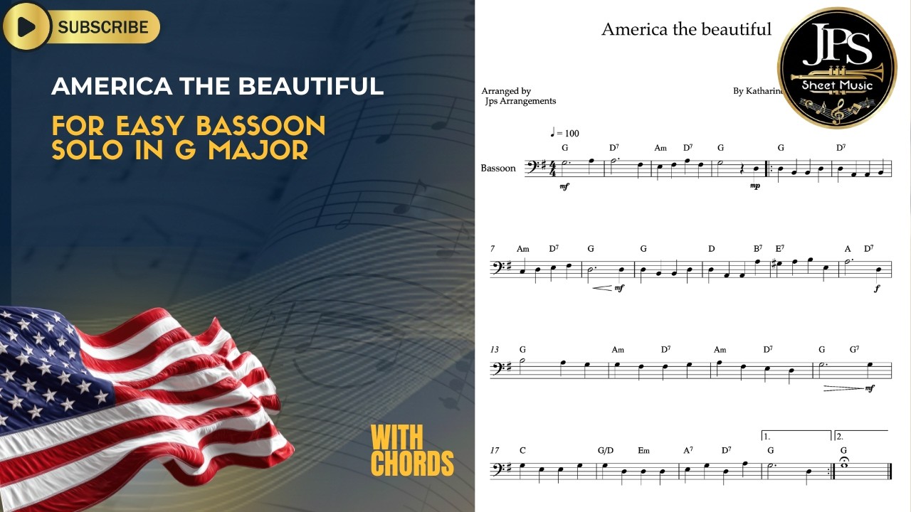 America the Beautiful - Easy Bassoon Solo - G Major (Sheet Music)