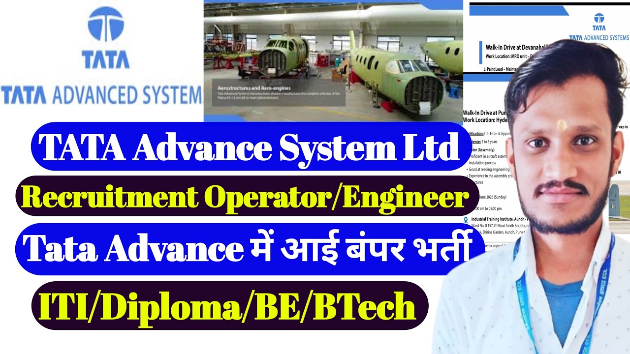 TATA Advanced Systems Ltd Recruitment 2026 | ITI/Diploma/BTech | Operator, Technician, Engineer Jobs
