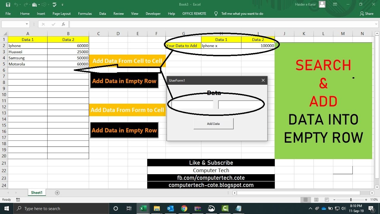 Search and Add Data Into Empty Rows Excel VBA