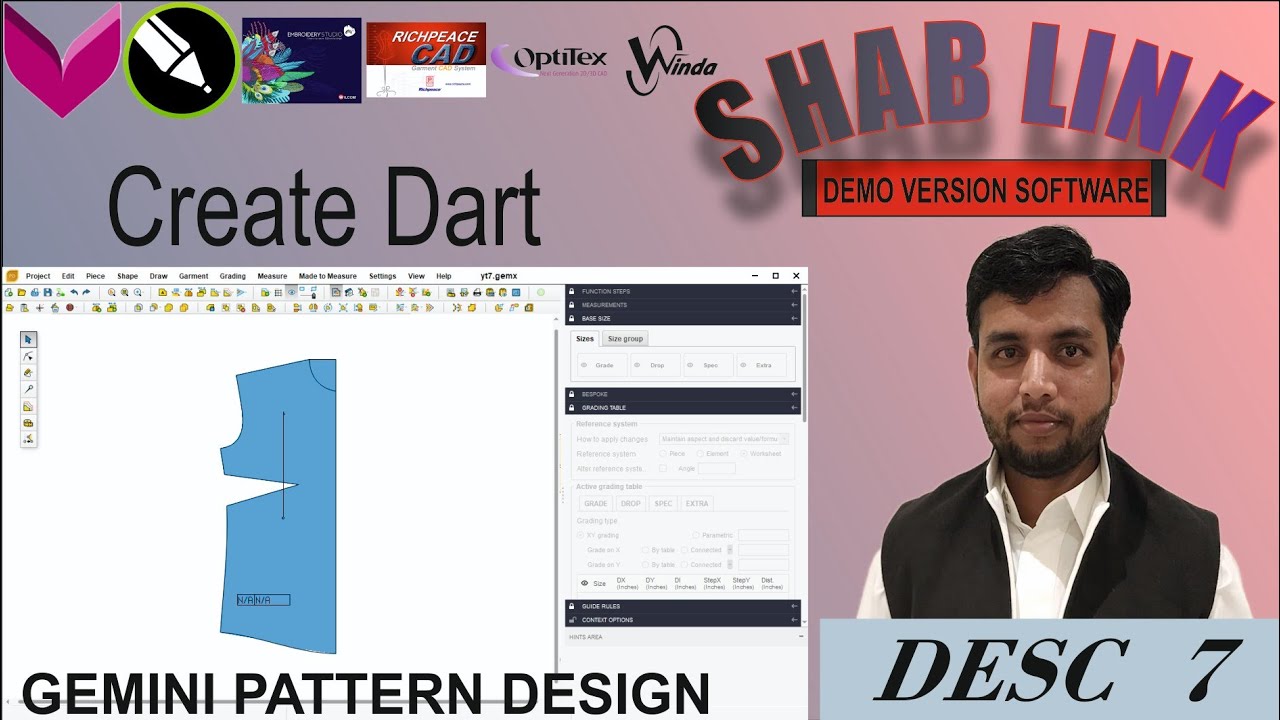 Desc 7 | Create Dart in gemini pattern|pattern making| fashion designer | Gemini X19 | Gemini Cad