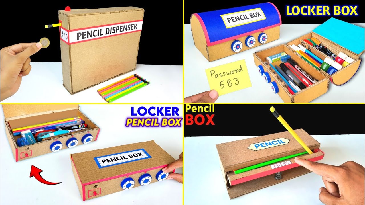 4 Amazing Cardboard projects | how to make pencil dispenser | how to make a locker box