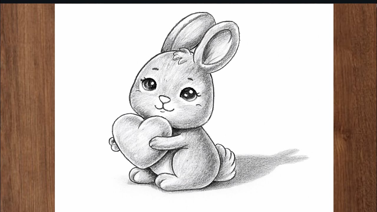 Cute Bunny with Heart Drawing || Step by Step Easy Pencil Drawing for Beginners 