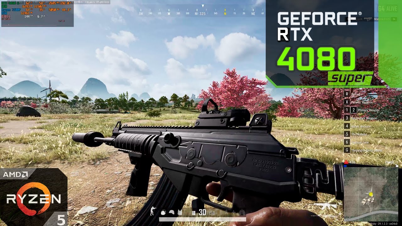 PUBG : RTX 4080 SUPER + Ryzen 7500F : 2K Ultra & Low Settings