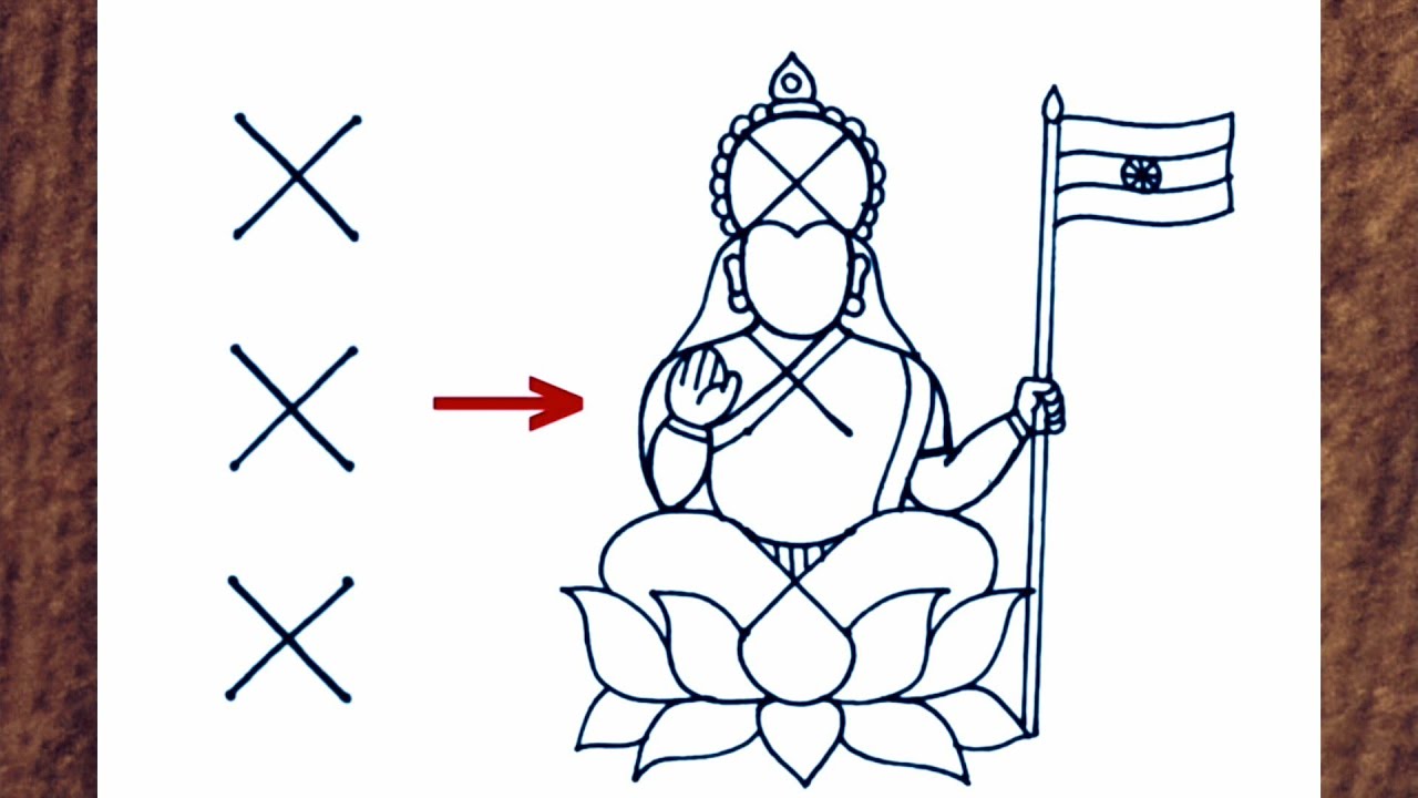Bharat Mata drawing with Indian flag from 2×6 Dots / Republic day drawing /independence day drawing