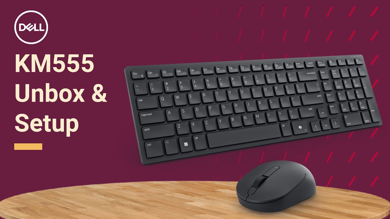 Распакуйте и настройте бесшумную клавиатуру и мышь Dell KM555