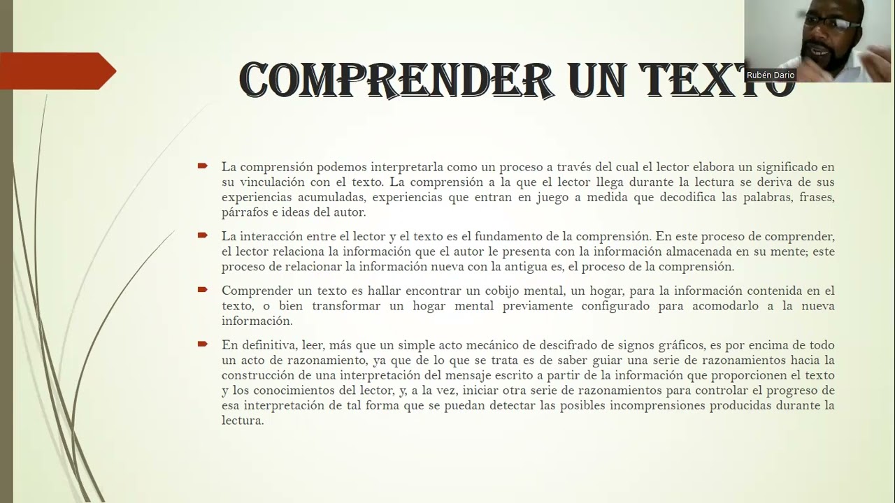 Qué es leer y  que es comprender un texto. Profesor Rubén Darío.