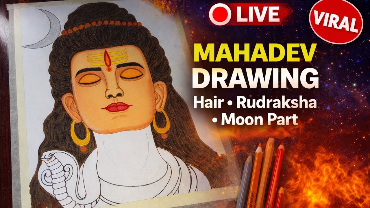 🔴LIVE Peaceful Mahadev🔱 Drawing ✨ Rudraksha📿 & Hair Part | Live Drawing |