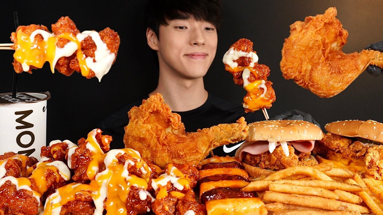 바삭한 통다리 치킨, 햄버거, 킹트리플 양념치킨 먹방 소떡소떡 감자튀김까지 CHICKEN SANDWICH & CHICKEN MUKBANG ASMR EATING SOUNDS