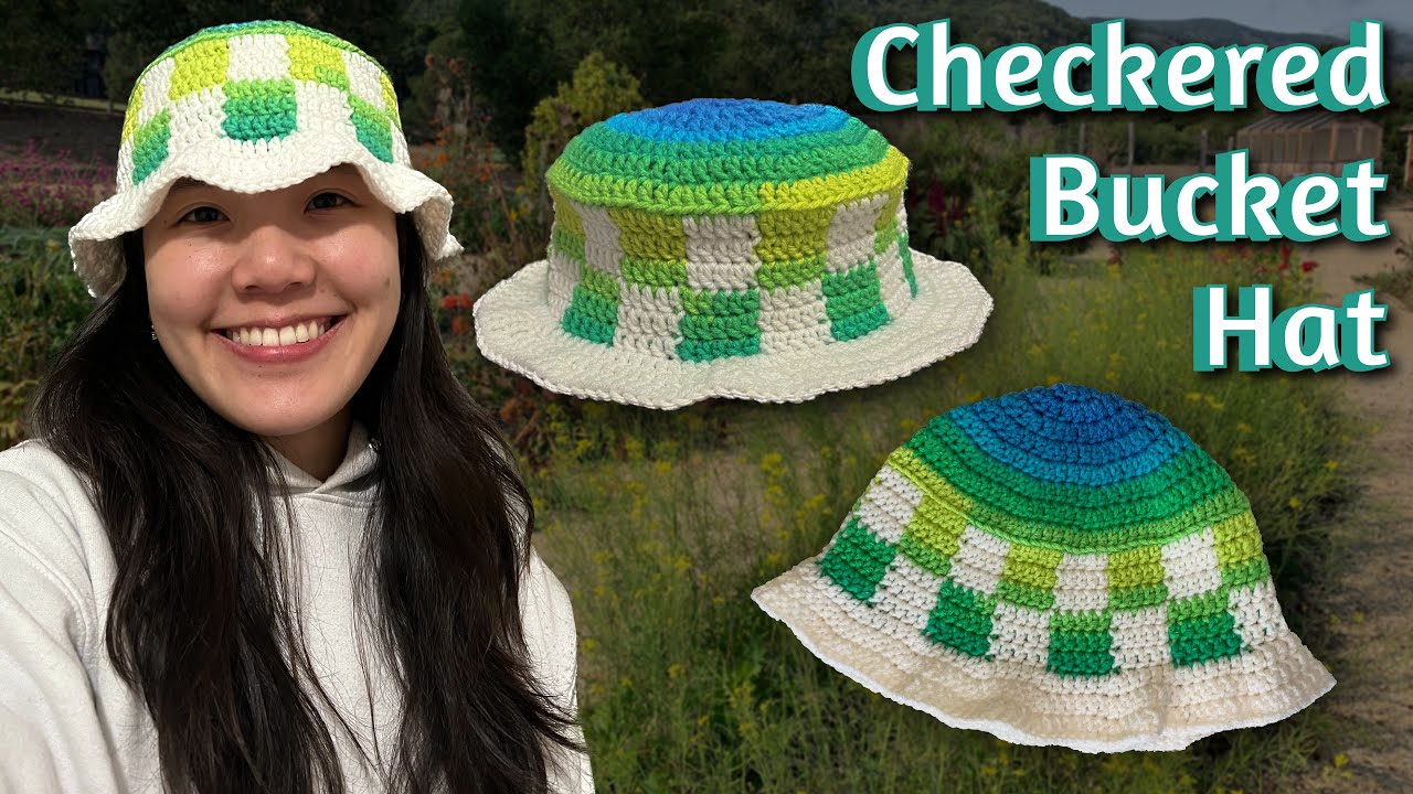 Crochet Checkered Bucket Hat with a Wavy Brim Tutorial (no magic ring!)